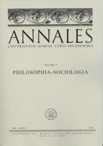 Okładka: Annales UMCS, sec. I (Philosophia-Sociologia), vol. XXXIX, 2
